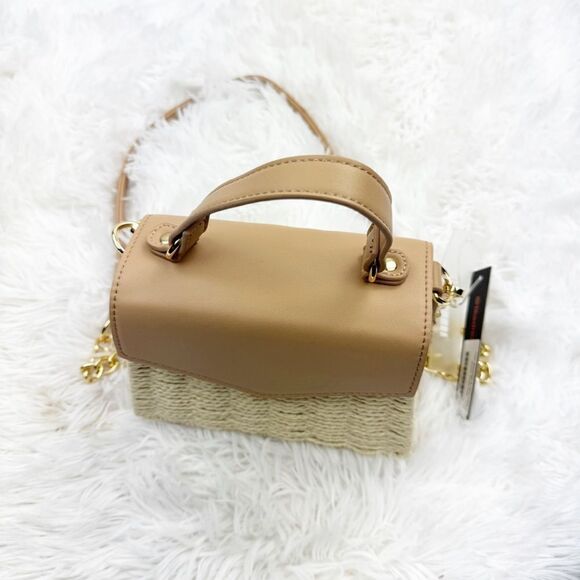 Like Dreams Skylar Taupe Vegan Leather Straw Crossbody Hand Bag - Picture 6 of 13